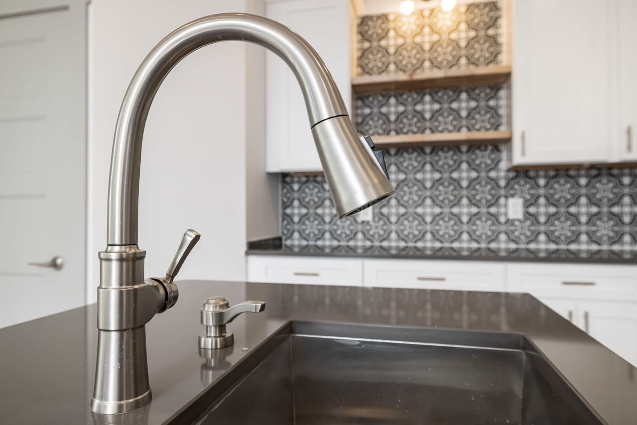 Stainless-steel kitchen faucet above a sink